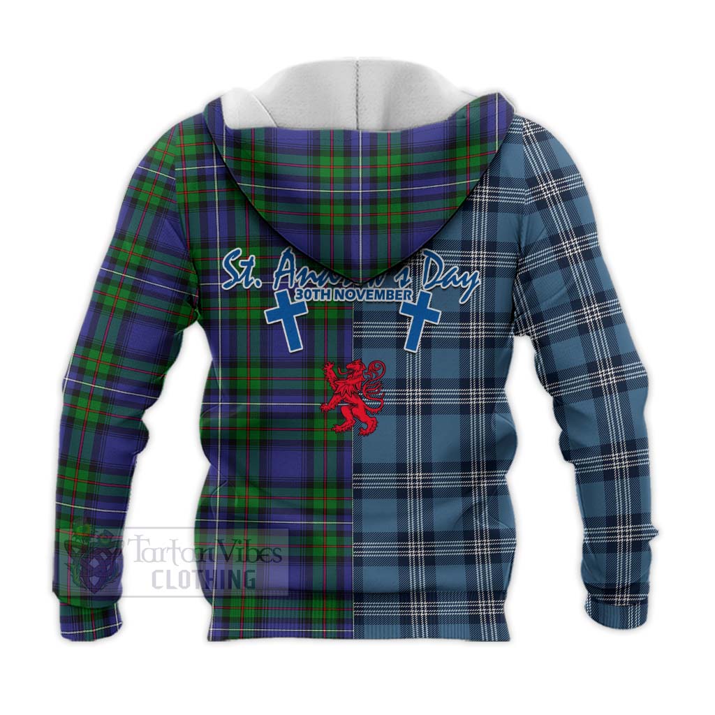 Tartan Vibes Clothing Donnachaidh Tartan Knitted Hoodie Happy St. Andrew's Day Half Tartan Style