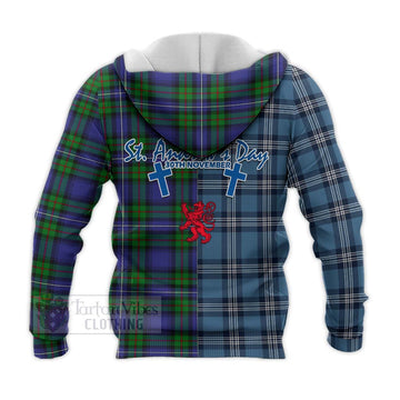 Donnachaidh Tartan Knitted Hoodie Happy St. Andrew's Day Half Tartan Style