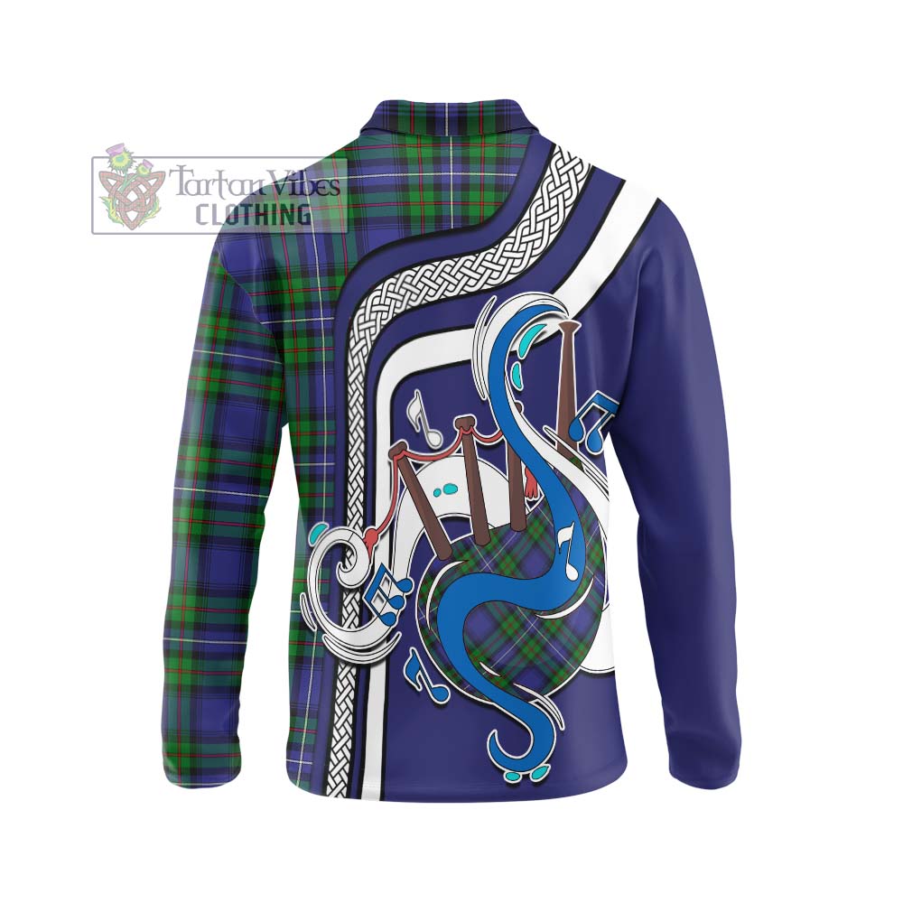 Tartan Vibes Clothing Donnachaidh Tartan Long Sleeve Polo Shirt with Epic Bagpipe Style