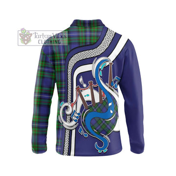 Donnachaidh Tartan Long Sleeve Polo Shirt with Epic Bagpipe Style