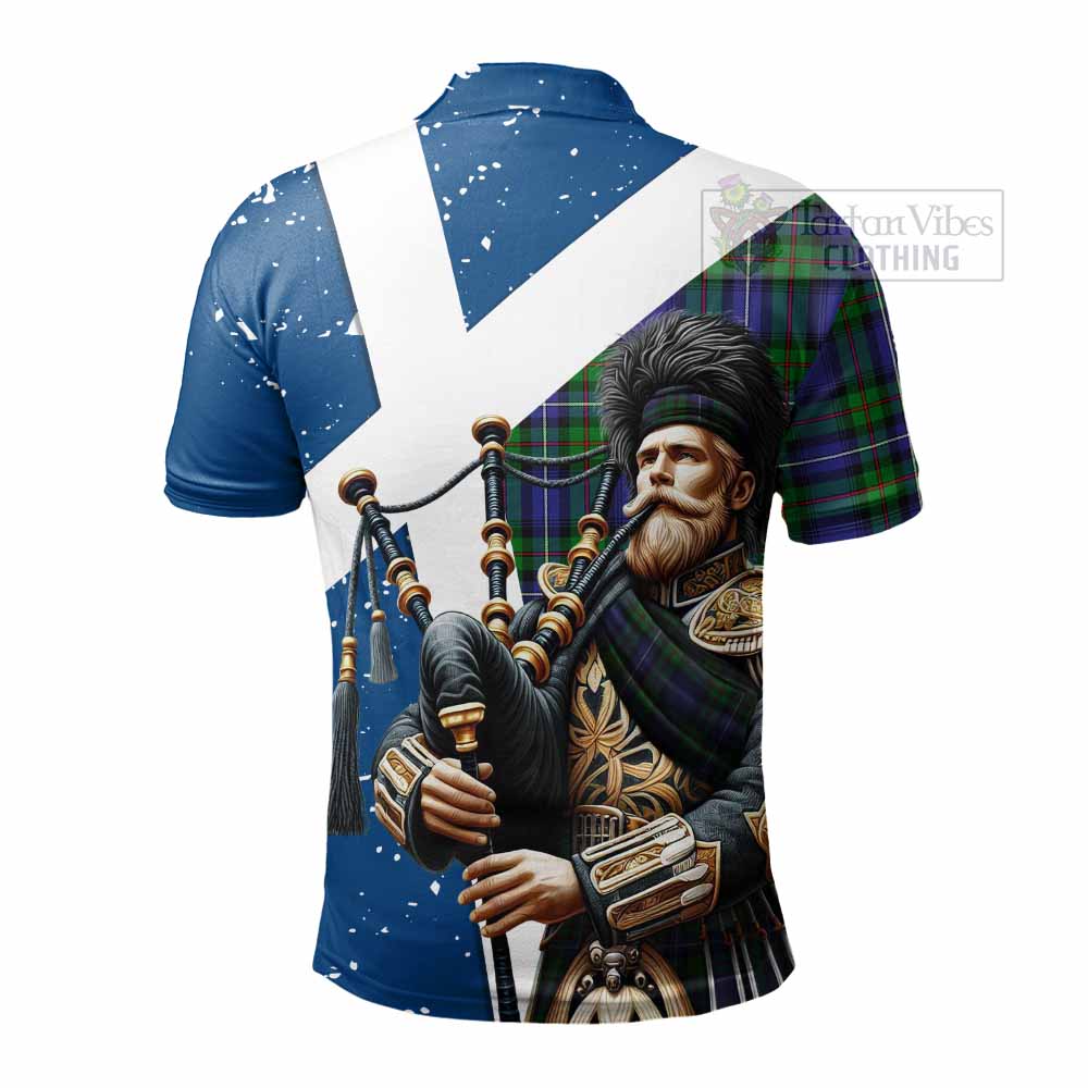 Tartan Vibes Clothing Donnachaidh Tartan Polo Shirt with Family Crest Scottish Bagpiper Vibes