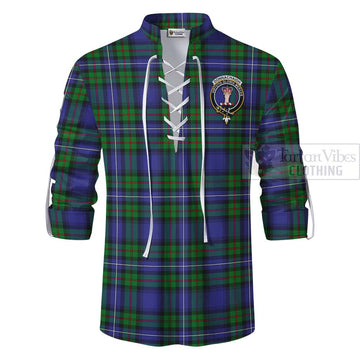 Donnachaidh Tartan Ghillie Kilt Shirt with Family Crest Celtic Skull Style