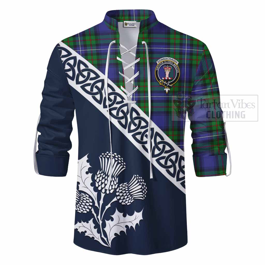 Tartan Vibes Clothing Donnachaidh Tartan Ghillie Kilt Shirt Featuring Thistle and Scotland Map