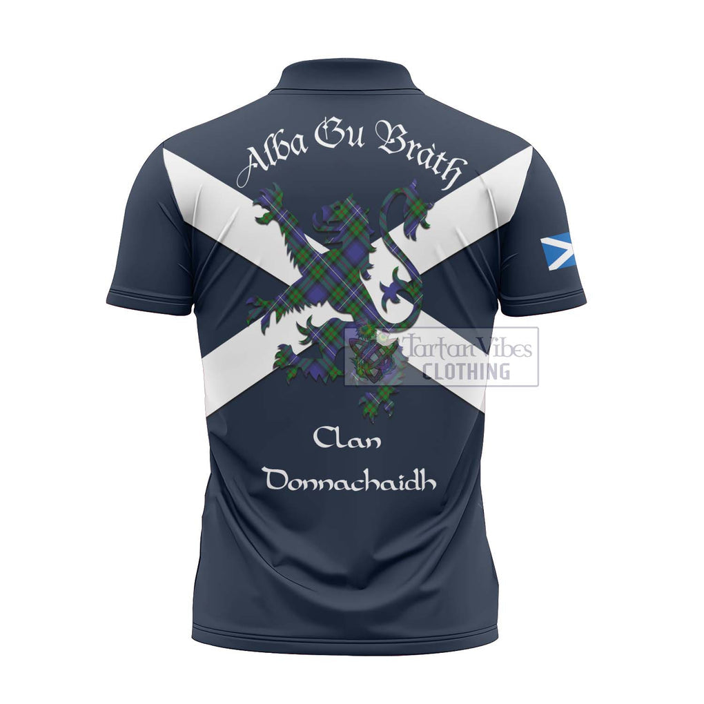 Tartan Vibes Clothing Donnachaidh Tartan Lion Rampant Zipper Polo Shirt – Proudly Display Your Heritage with Alba Gu Brath and Clan Name