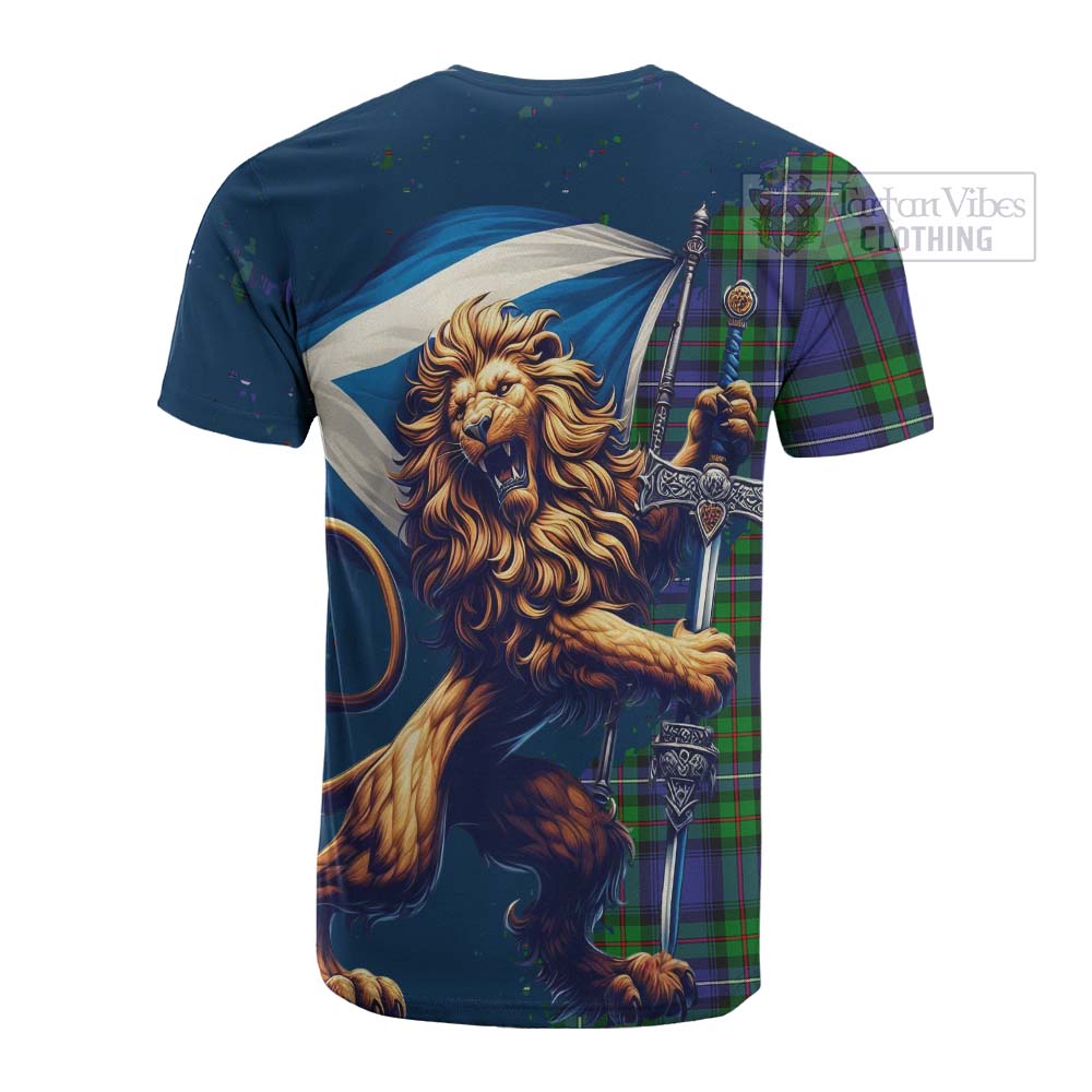 Tartan Vibes Clothing Donnachaidh Tartan Family Crest Cotton T-shirt with Scottish Majestic Lion