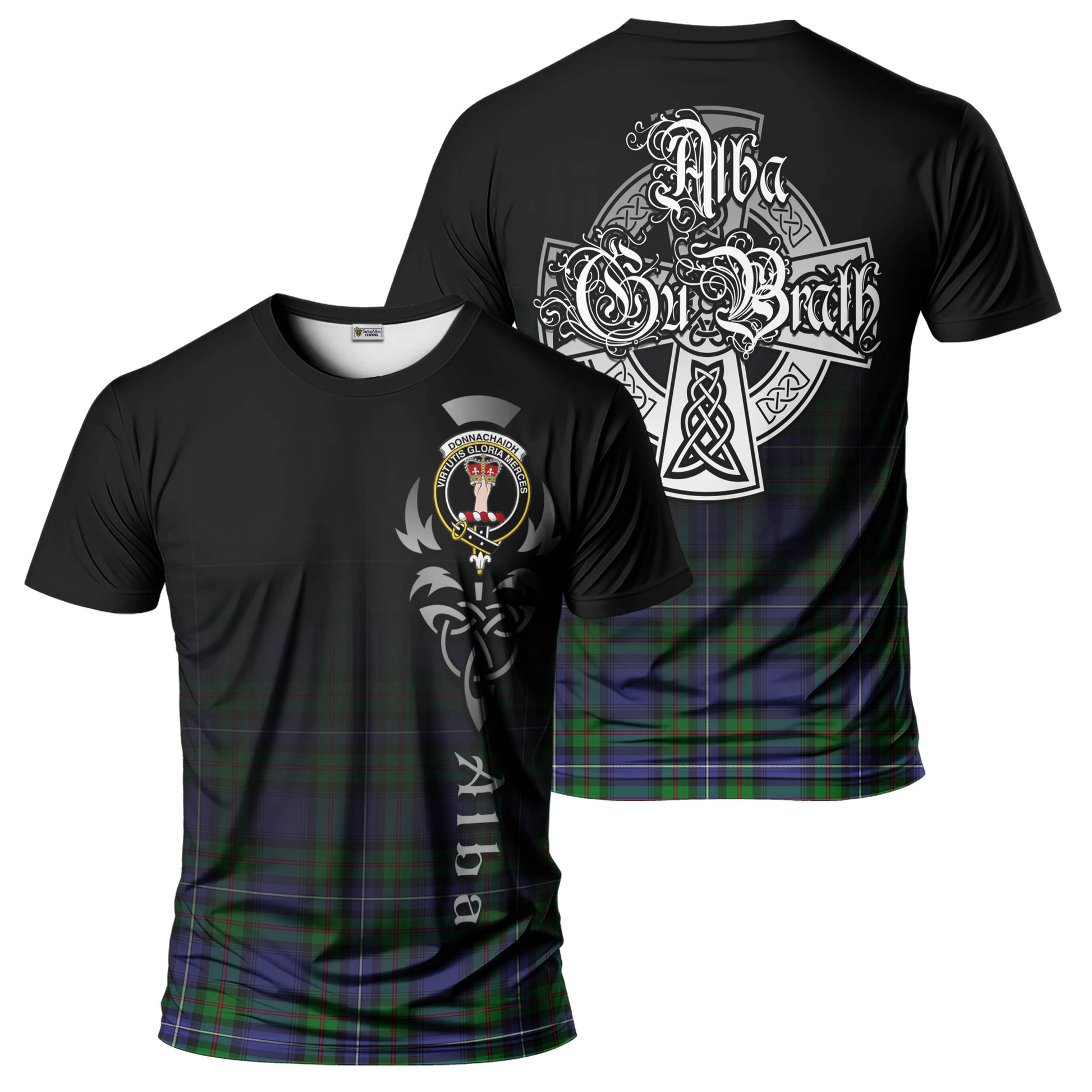 Tartan Vibes Clothing Donnachaidh Tartan T-Shirt Featuring Alba Gu Brath Family Crest Celtic Inspired