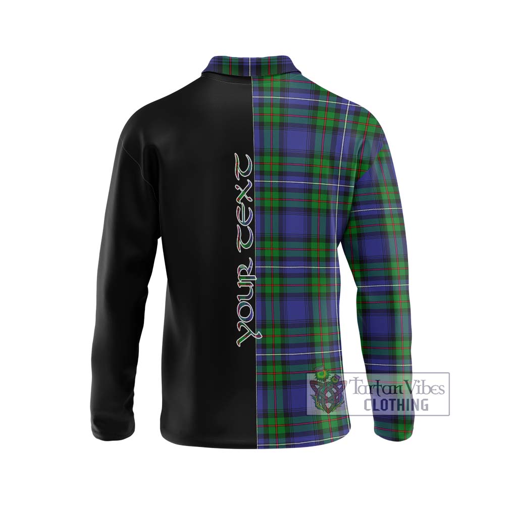 Donnachaidh Tartan Long Sleeve Polo Shirt with Family Crest and Half Of Me Style - Tartanvibesclothing Shop