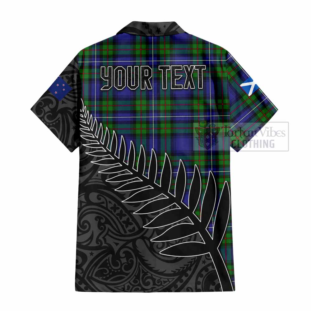 Tartan Vibes Clothing Donnachaidh Crest Tartan Short Sleeve Button Shirt with New Zealand Silver Fern Half Style