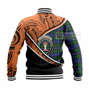 Donnachaidh Crest Tartan Baseball Jacket with Polynesian Vibes Style - Orange Version