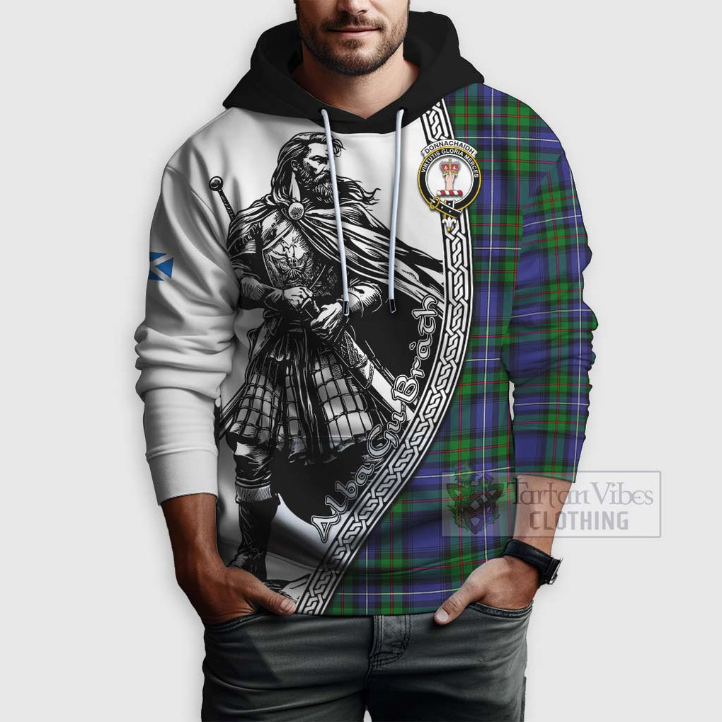 Tartan Vibes Clothing Donnachaidh Tartan Clan Crest Hoodie with Highlander Warrior Celtic Style