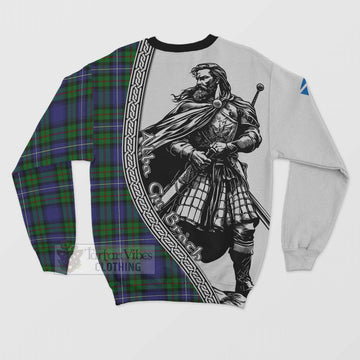 Donnachaidh Tartan Clan Crest Sweatshirt with Highlander Warrior Celtic Style