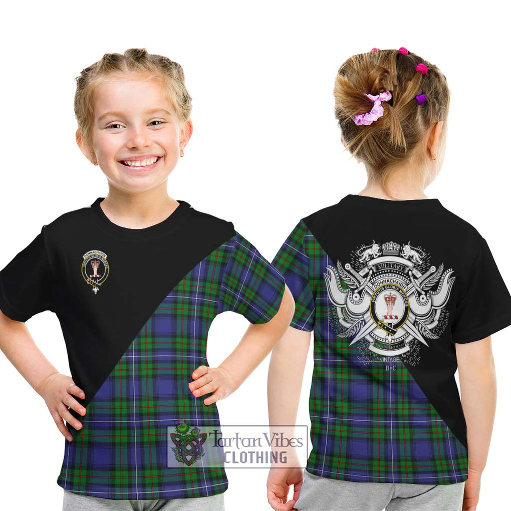 Donnachaidh Tartan Kid T-Shirt with Family Crest and Military Logo Style - Tartanvibesclothing Shop