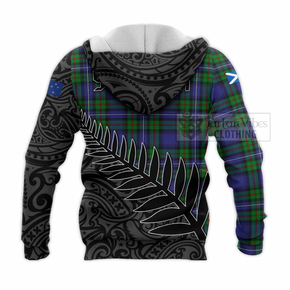 Tartan Vibes Clothing Donnachaidh Crest Tartan Knitted Hoodie with New Zealand Silver Fern Half Style