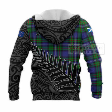 Donnachaidh Crest Tartan Knitted Hoodie with New Zealand Silver Fern Half Style