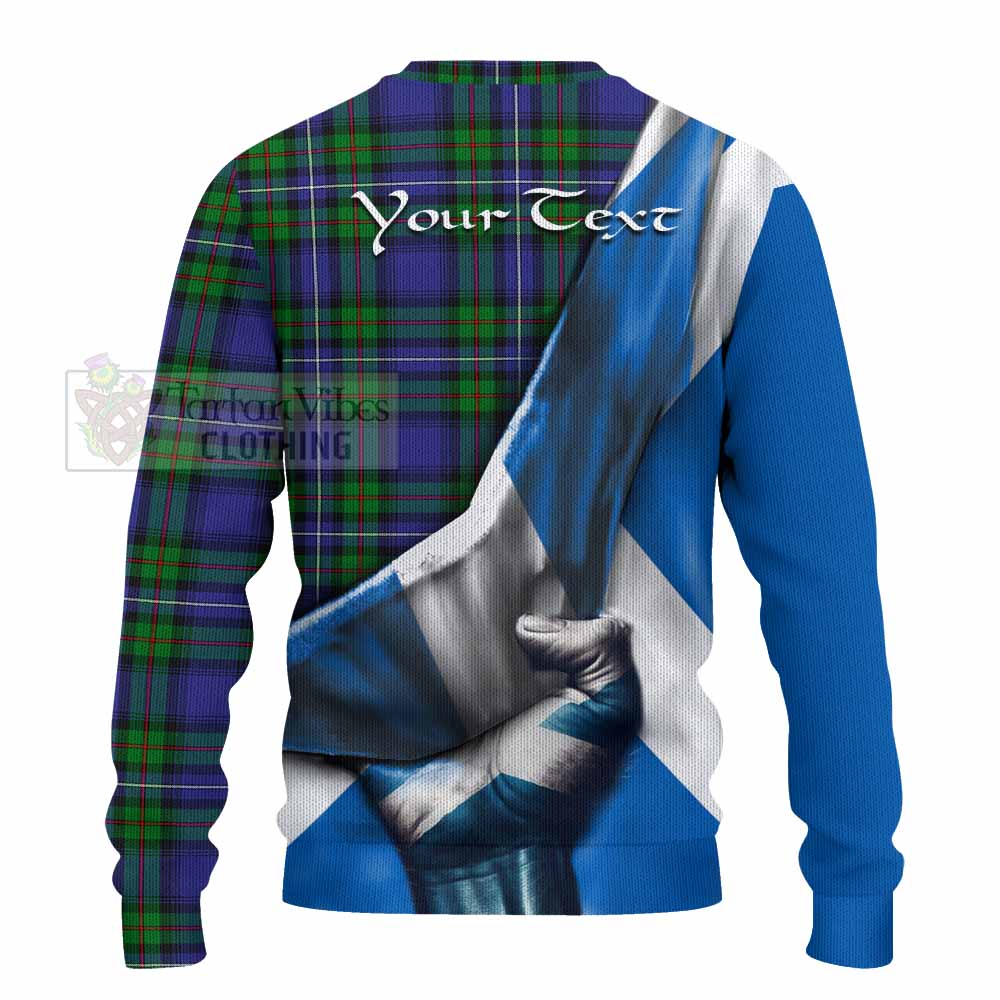 Tartan Vibes Clothing Donnachaidh Tartan Knitted Sweater with Family Crest Scotland Patriotic Style