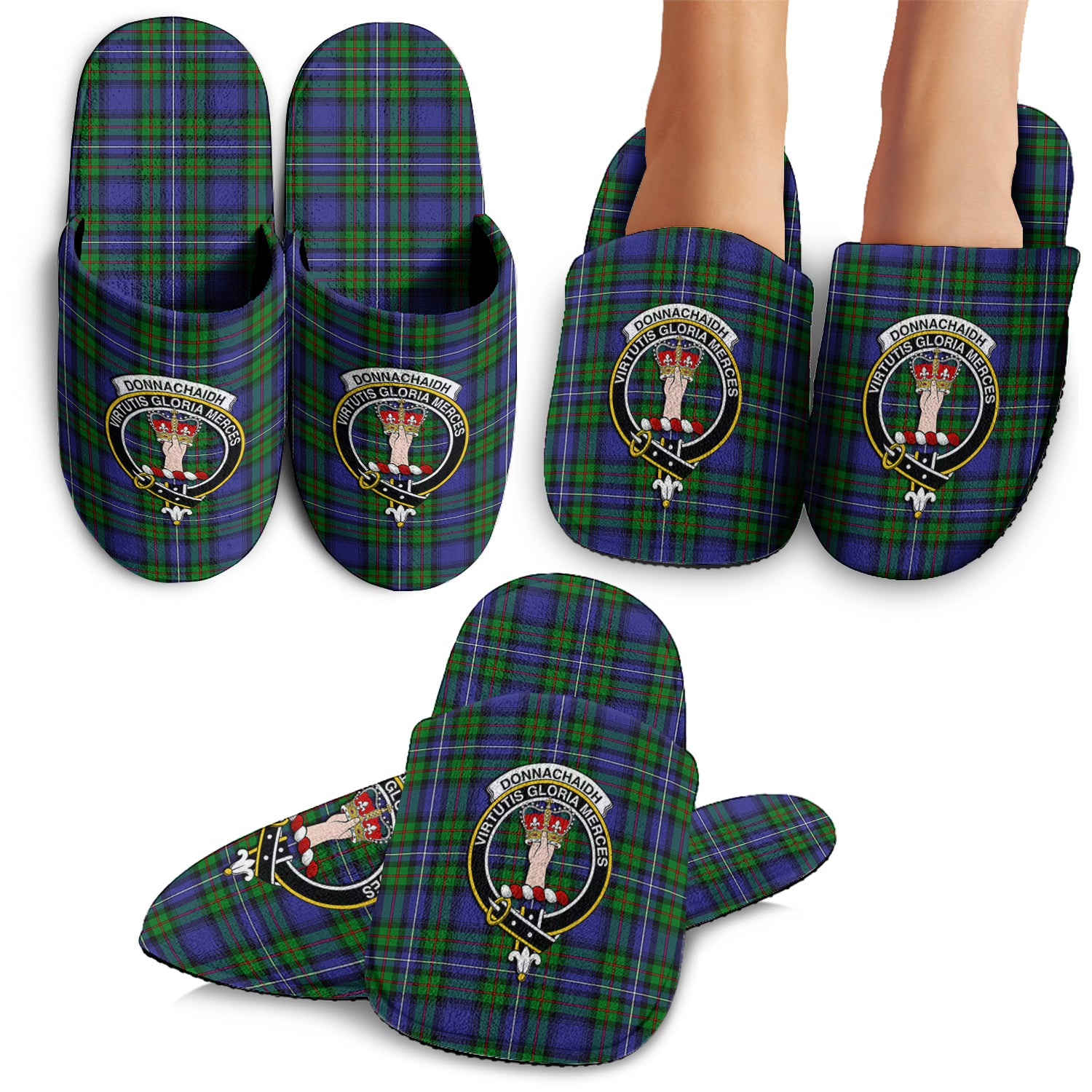 Donnachaidh Tartan Home Slippers with Family Crest - Tartanvibesclothing