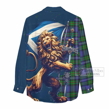 Donnachaidh Tartan Family Crest Women's Casual Shirt with Scottish Majestic Lion