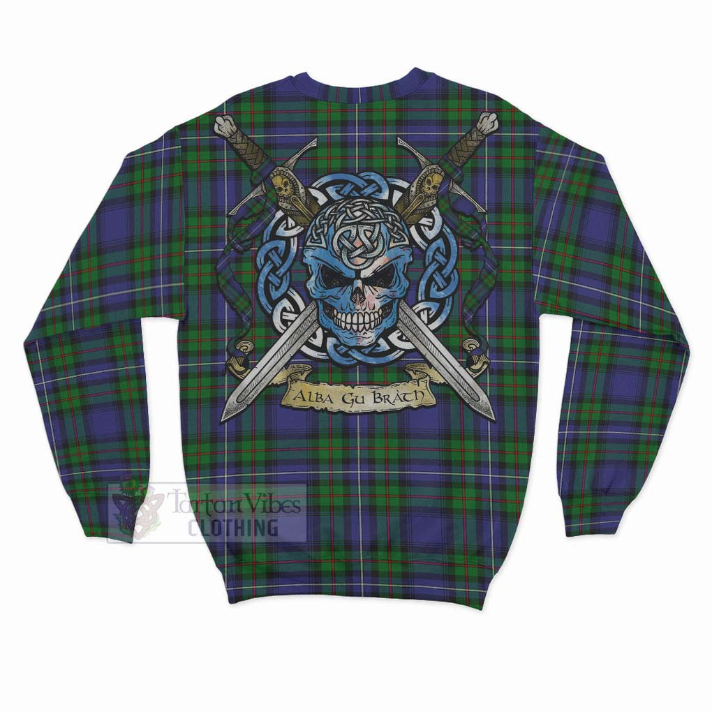 Tartan Vibes Clothing Donnachaidh Tartan Sweatshirt with Family Crest Celtic Skull Style