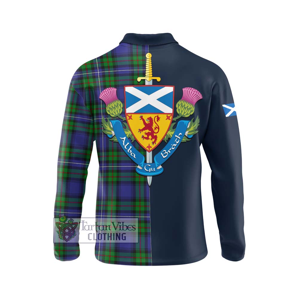 Tartan Vibes Clothing Donnachaidh Tartan Long Sleeve Polo Shirt with Scottish Lion Royal Arm Half Style