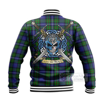 Donnachaidh Tartan Baseball Jacket with Family Crest Celtic Skull Style