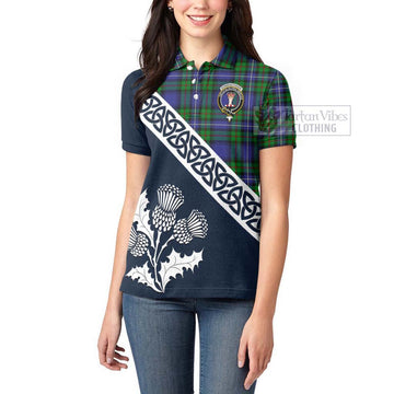 Donnachaidh Tartan Women's Polo Shirt Featuring Thistle and Scotland Map