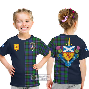 Donnachaidh Tartan Kid T-Shirt Alba with Scottish Lion Royal Arm Half Style