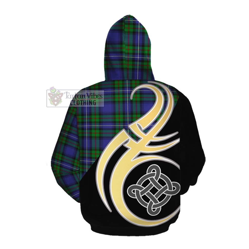 Tartan Vibes Clothing Donnachaidh Tartan Cotton Hoodie with Family Crest and Celtic Symbol Style