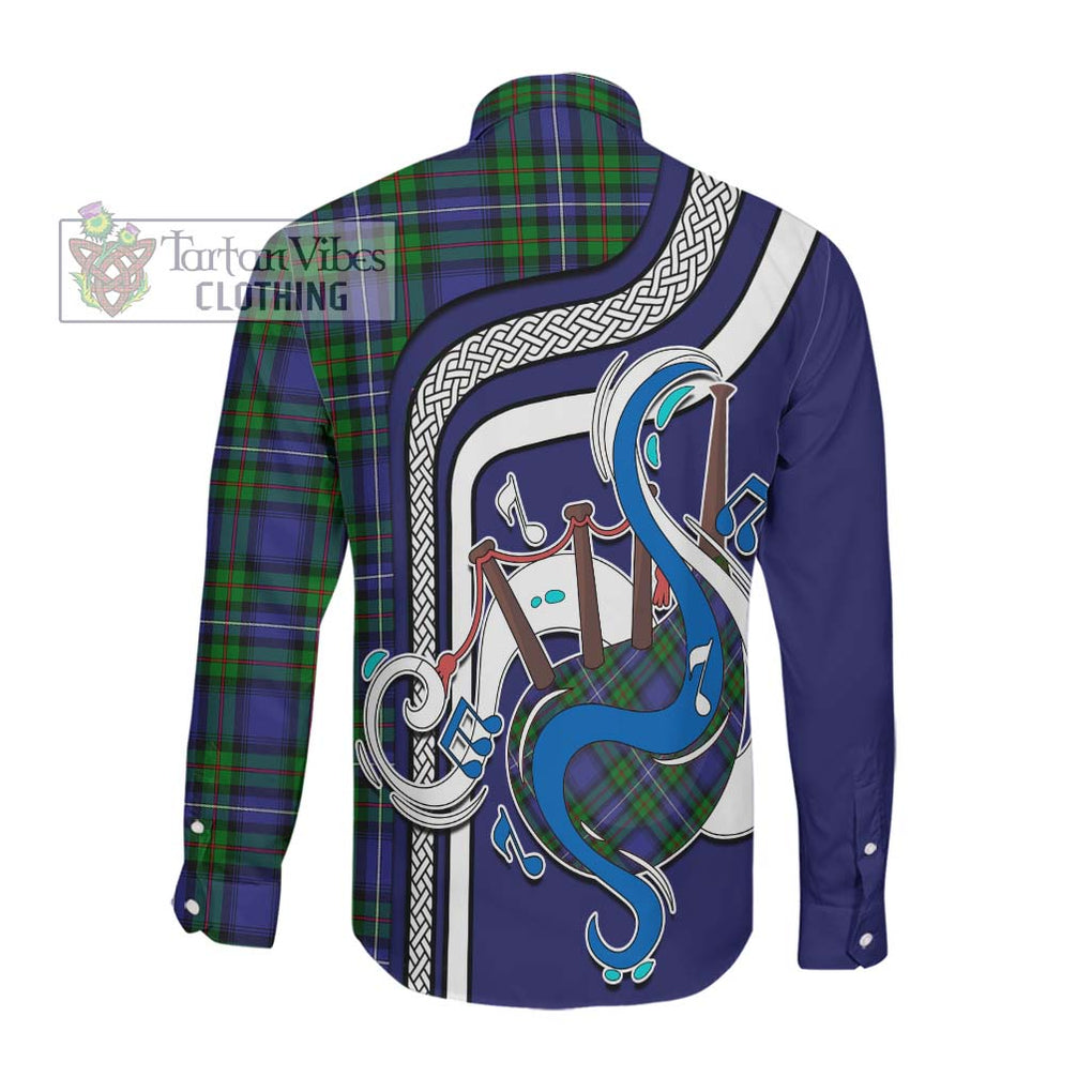 Donnachaidh Tartan Long Sleeve Button Shirt with Epic Bagpipe Style Men's Shirt - Tartanvibesclothing Shop