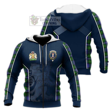 Donnachaidh Tartan Knitted Hoodie with Family Crest and Lion Rampant Vibes Sport Style