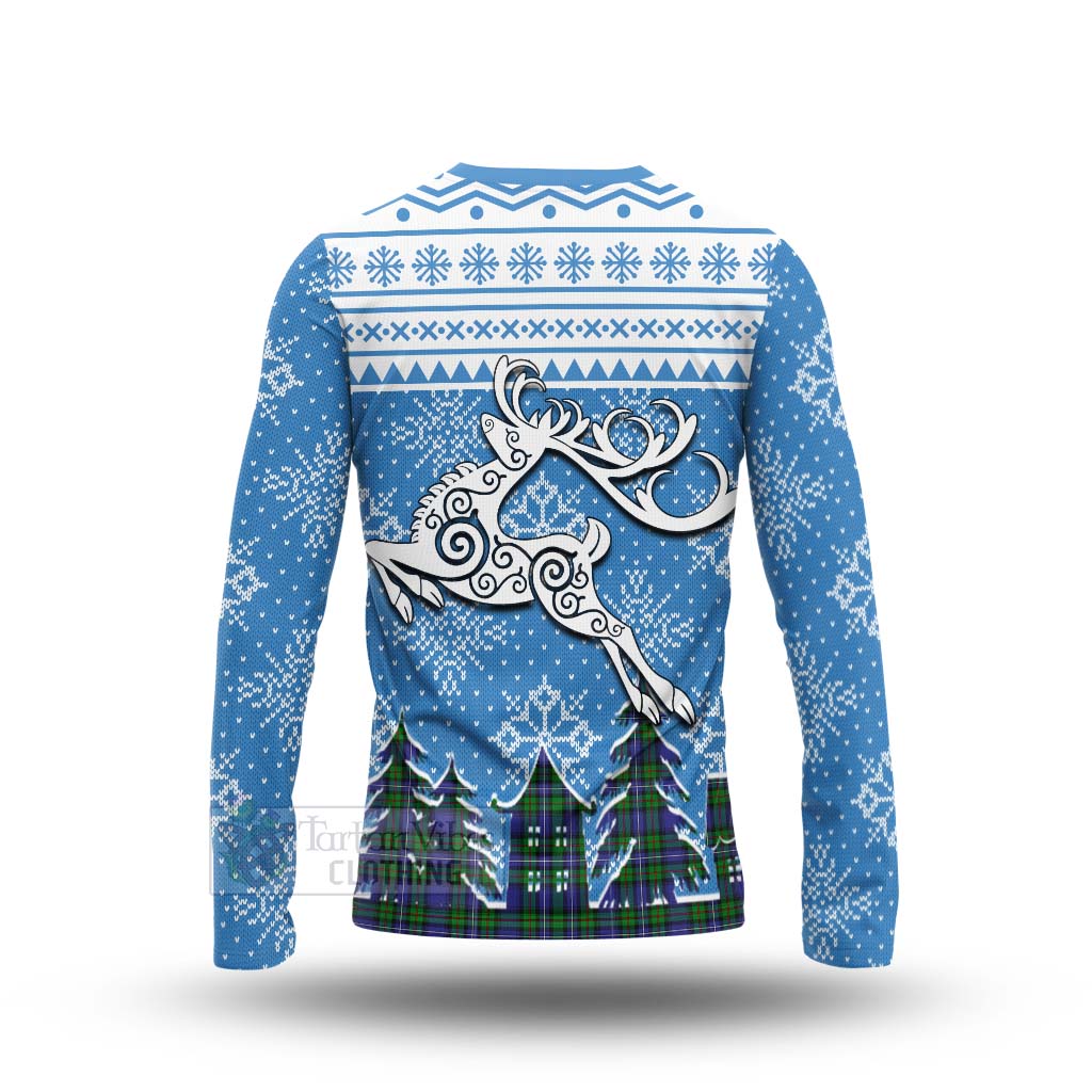 Tartan Vibes Clothing Donnachaidh Clan Christmas Long Sleeve T-Shirt Celtic Reindeer Style