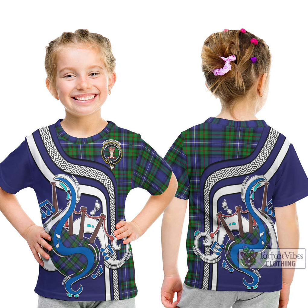 Tartan Vibes Clothing Donnachaidh Tartan Kid T-Shirt with Epic Bagpipe Style