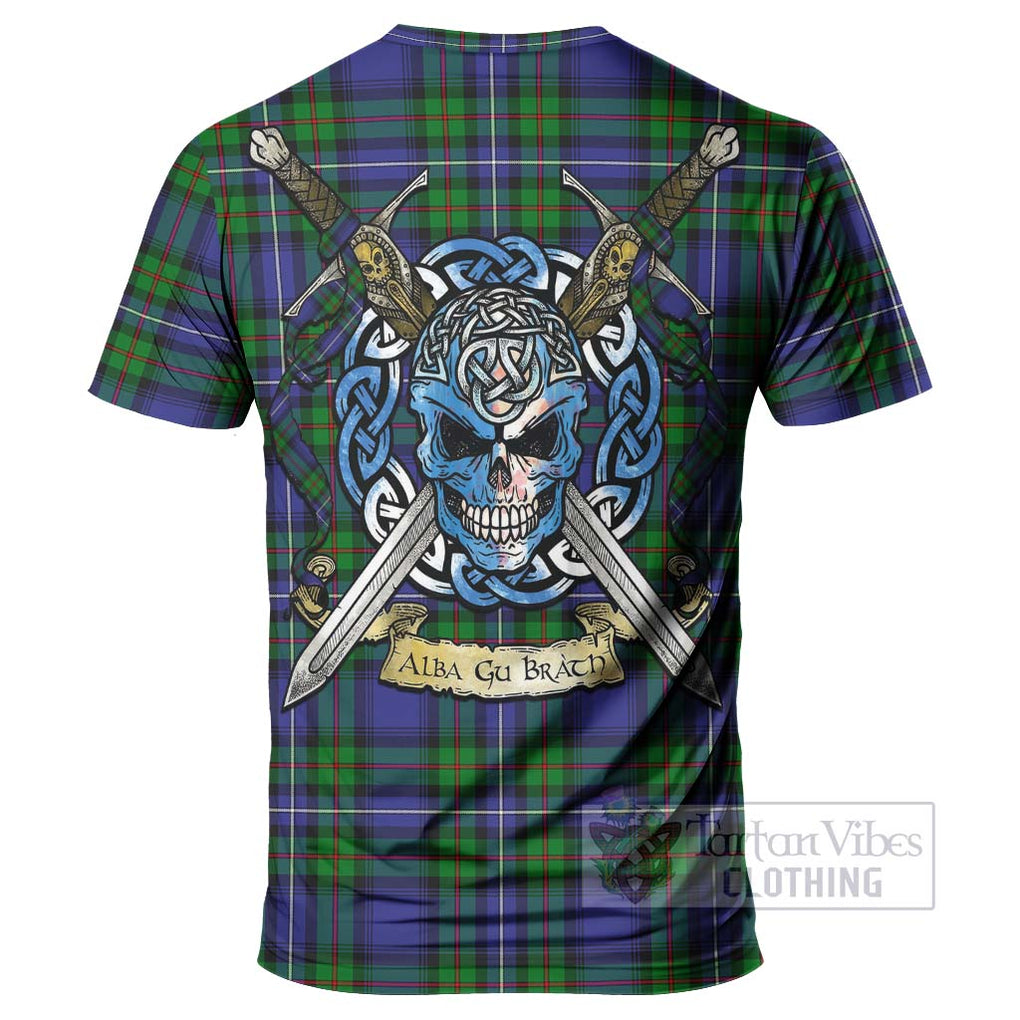 Tartan Vibes Clothing Donnachaidh Tartan T-Shirt with Family Crest Celtic Skull Style