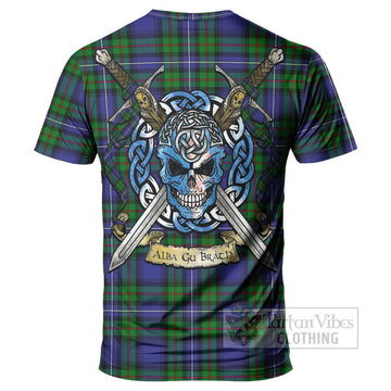 Donnachaidh Tartan T-Shirt with Family Crest Celtic Skull Style