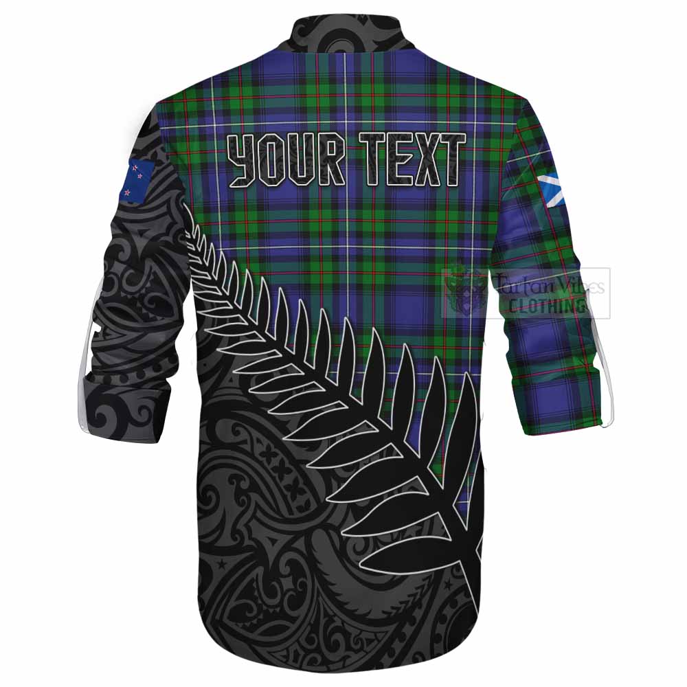 Tartan Vibes Clothing Donnachaidh Crest Tartan Ghillie Kilt Shirt with New Zealand Silver Fern Half Style