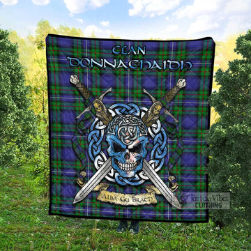 Donnachaidh Tartan Quilt with Celtic Skull Alba Gu Brath Style