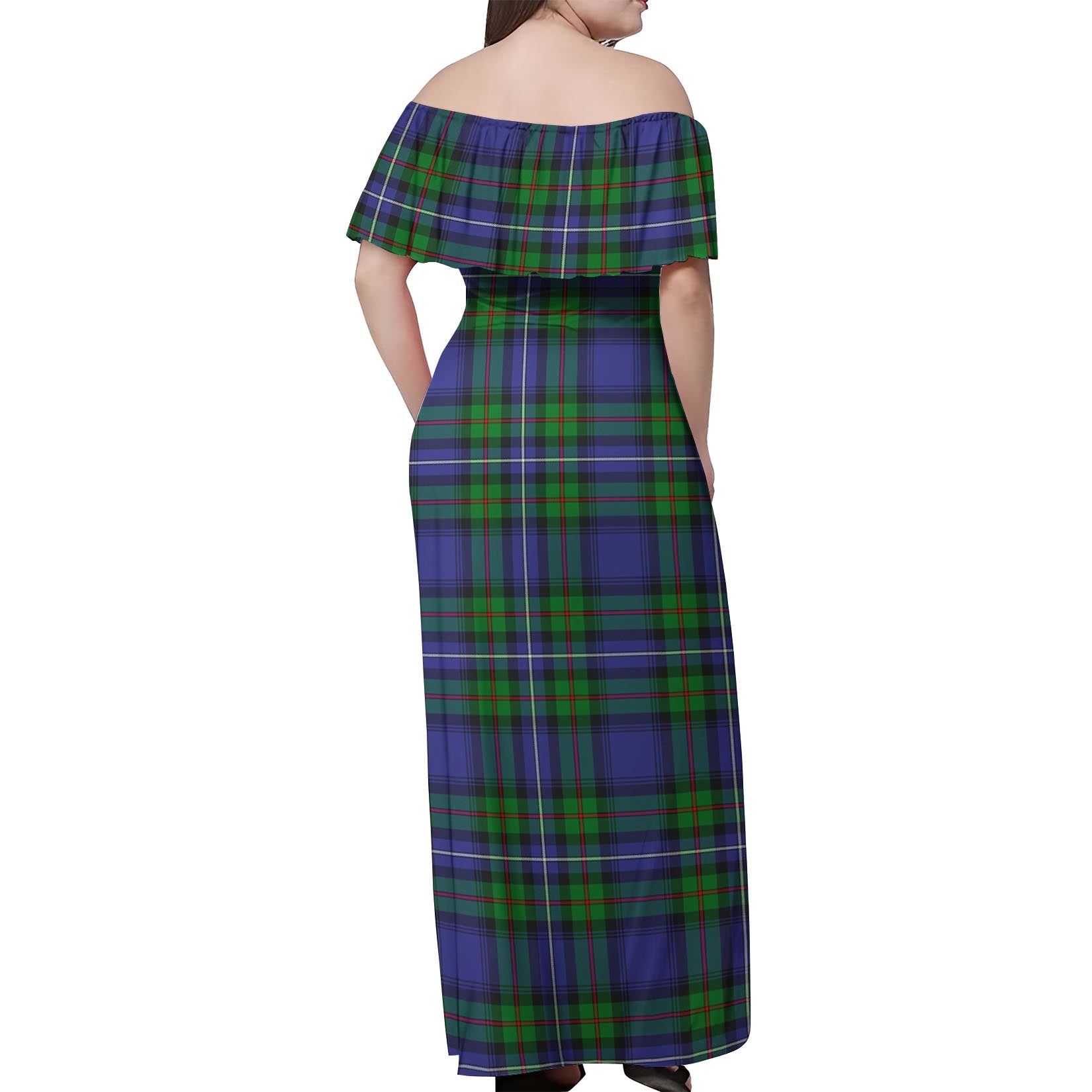Donnachaidh Tartan Off Shoulder Long Dress - Tartanvibesclothing