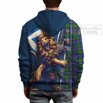 Donnachaidh Tartan Family Crest Hoodie with Scottish Majestic Lion