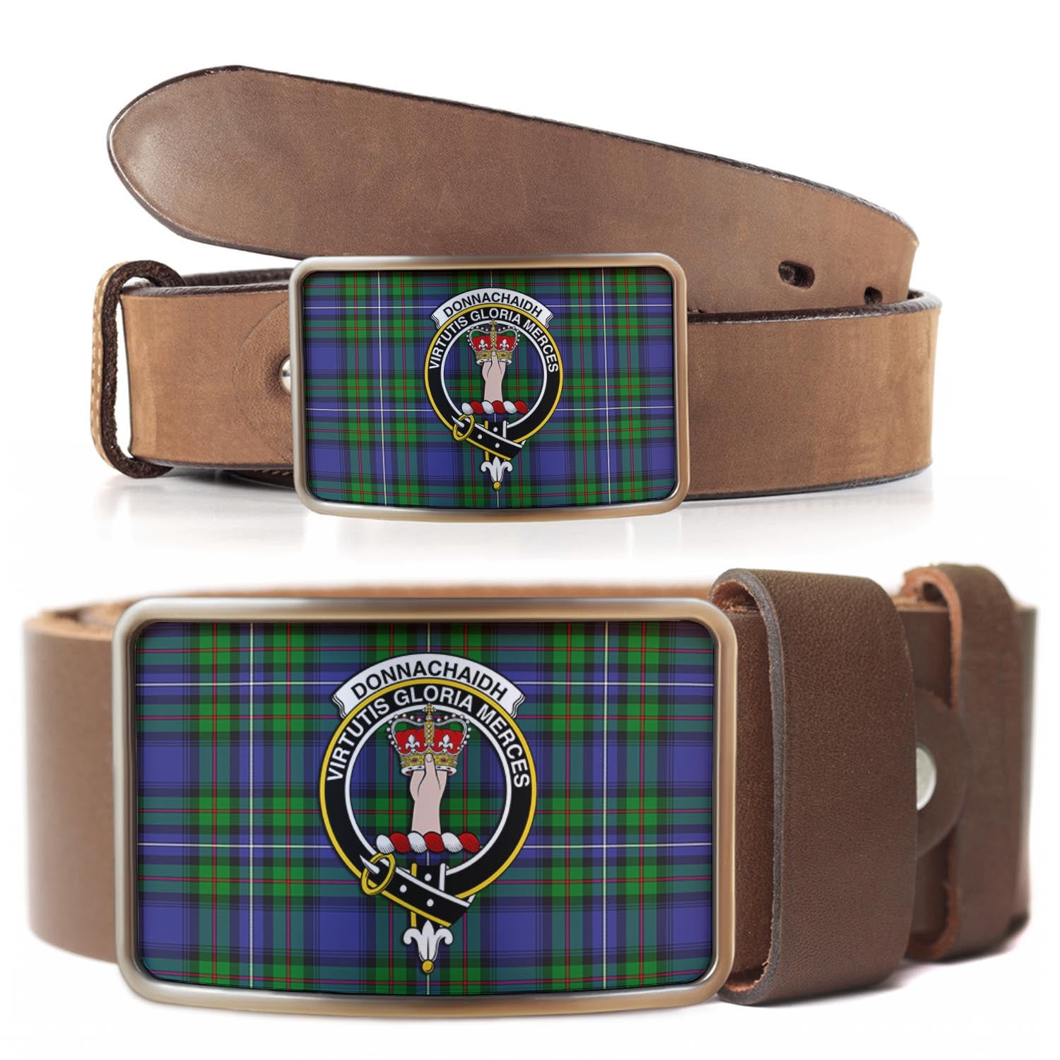 Donnachaidh Tartan Belt Buckles with Family Crest - Tartanvibesclothing