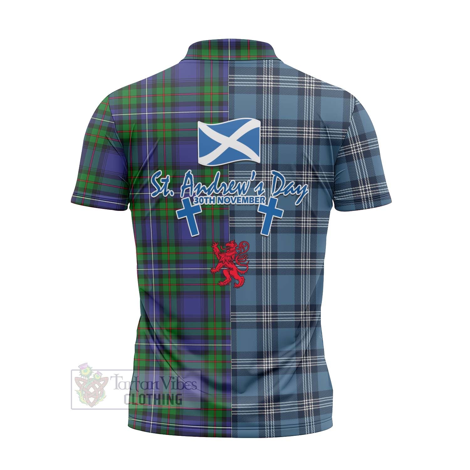 Tartan Vibes Clothing Donnachaidh Tartan Zipper Polo Shirt Happy St. Andrew's Day Half Tartan Style