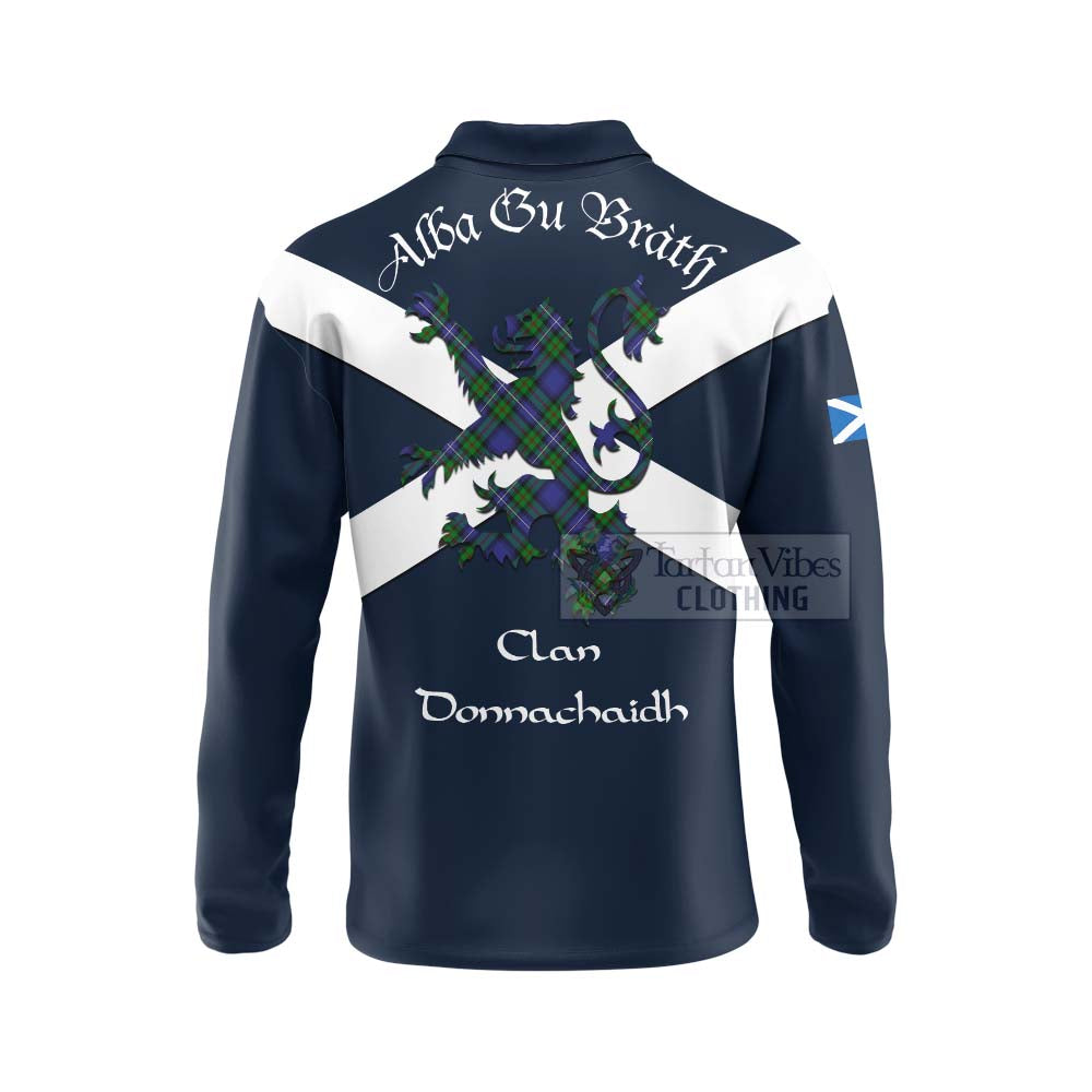 Tartan Vibes Clothing Donnachaidh Tartan Lion Rampant Long Sleeve Polo Shirt – Proudly Display Your Heritage with Alba Gu Brath and Clan Name