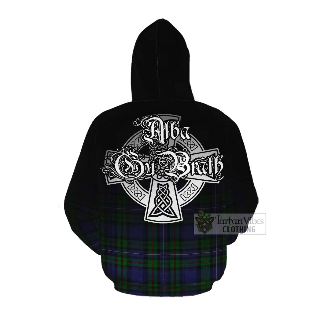 Tartan Vibes Clothing Donnachaidh Tartan Cotton Hoodie Featuring Alba Gu Brath Family Crest Celtic Inspired