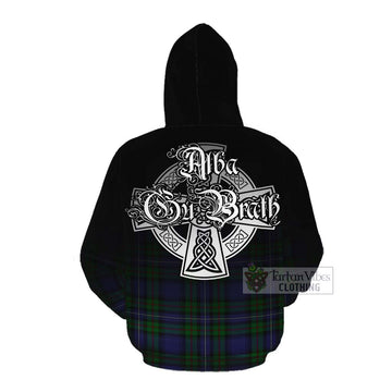 Donnachaidh Tartan Cotton Hoodie Featuring Alba Gu Brath Family Crest Celtic Inspired