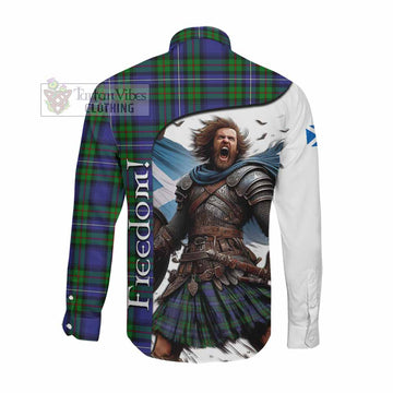 Donnachaidh Crest Tartan Long Sleeve Button Shirt Inspired by the Freedom of Scottish Warrior