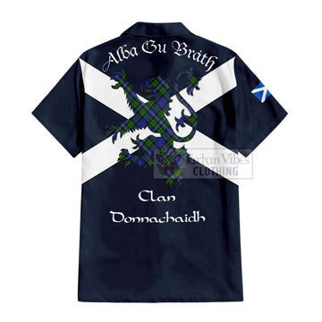 Donnachaidh Tartan Lion Rampant Short Sleeve Button Shirt  Proudly Display Your Heritage with Alba Gu Brath and Clan Name