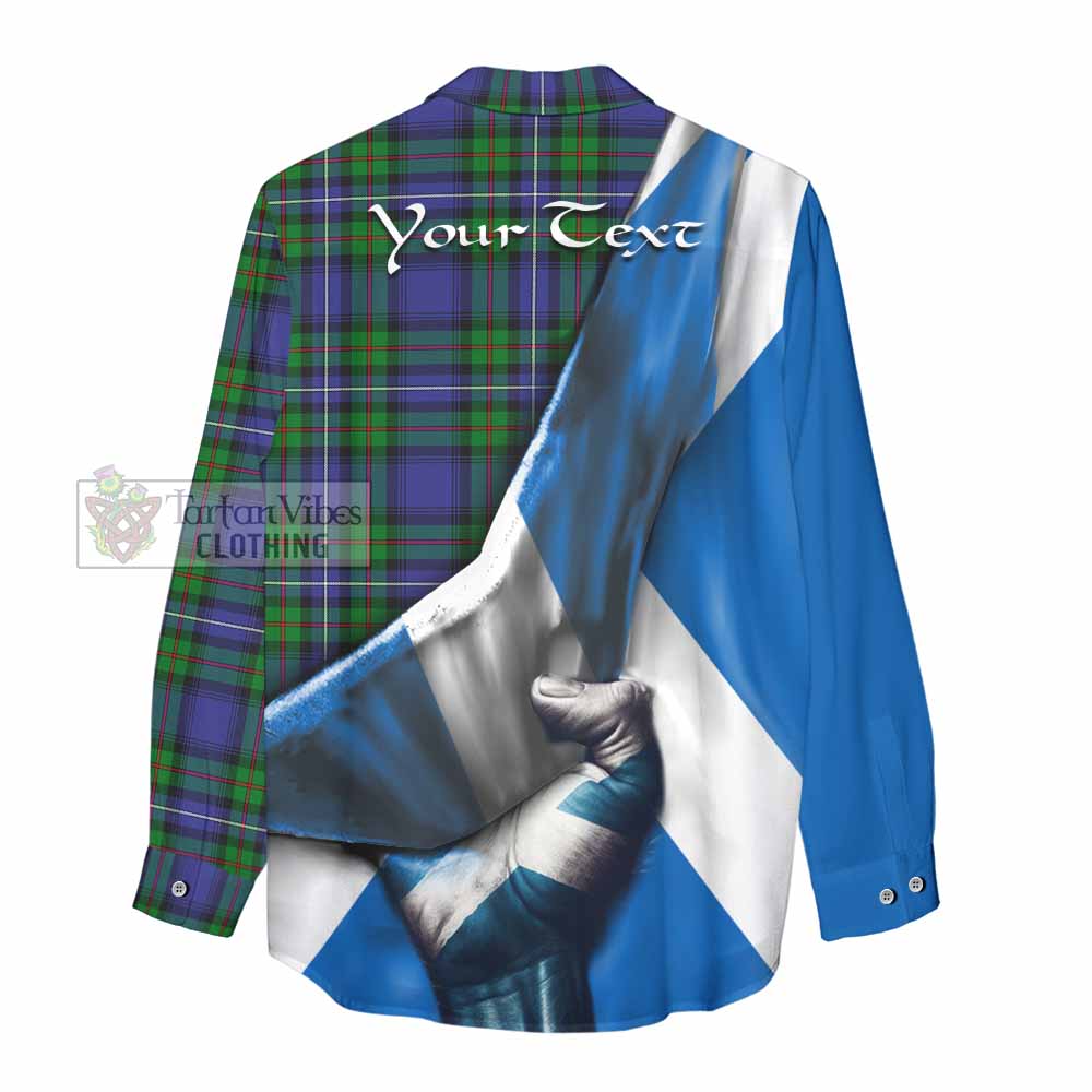 Tartan Vibes Clothing Donnachaidh Tartan Women's Casual Shirt with Family Crest Scotland Patriotic Style