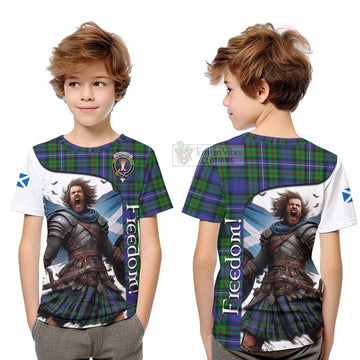 Donnachaidh Crest Tartan Kid T-Shirt Inspired by the Freedom of Scottish Warrior