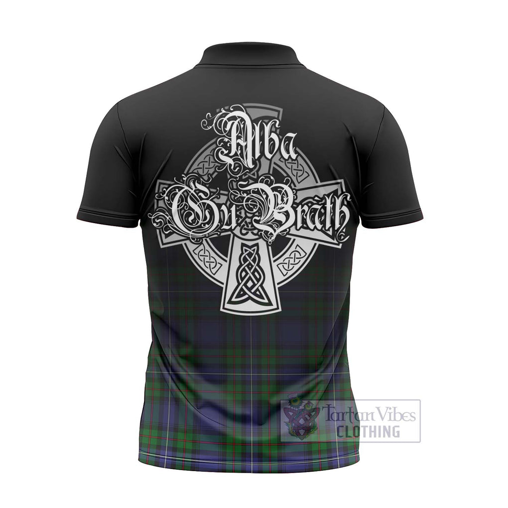 Tartan Vibes Clothing Donnachaidh Tartan Zipper Polo Shirt Featuring Alba Gu Brath Family Crest Celtic Inspired