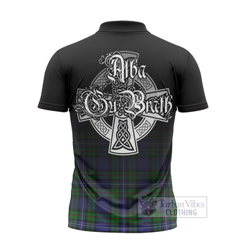 Donnachaidh Tartan Zipper Polo Shirt Featuring Alba Gu Brath Family Crest Celtic Inspired