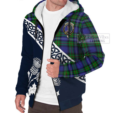 Donnachaidh Tartan Sherpa Hoodie Featuring Thistle and Scotland Map