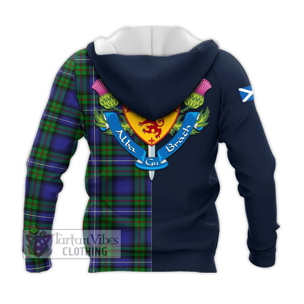 Tartan Vibes Clothing Donnachaidh Tartan Knitted Hoodie with Scottish Lion Royal Arm Half Style